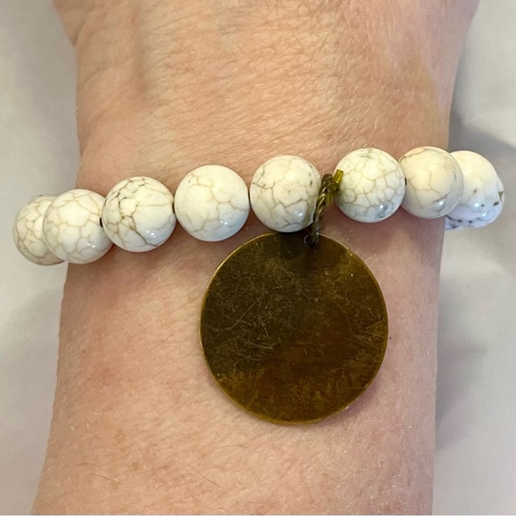 Gemstone bead elastic bracelet w/ A initial charm jewelry - Picture 5 of 16